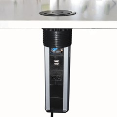 MULTIPRESA DA TAVOLO A SCOMPARSA CON 2 PRESE 16A FEMMINA ITA/SCHUKO, 1 RJ45, 1 RJ11, 2 USB