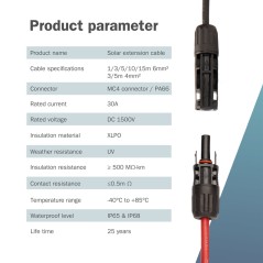 DIGITUS PROLUNGA CAVO SOLARE 5 M, 6 MM CONNESSIONE MC4, CAVO FV 1500 V DC, RESISTENTE AI RAGGI UV E ALLE INTEMPERIE, 2 CAVI, 1X