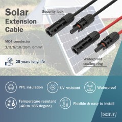 DIGITUS PROLUNGA CAVO SOLARE 10 M, 6 MM CONNESSIONE MC4, CAVO FV 1500 V DC, RESISTENTE AI RAGGI UV E ALLE INTEMPERIE, 2 CAVI, 1X