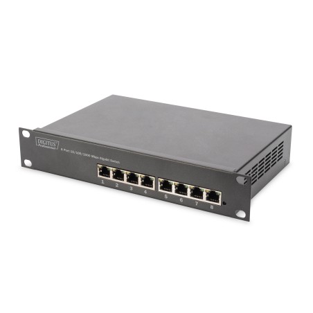 ARMADIO RACK 9 UNITA' 10 CON 1 RIPIANO, MULTIPRESA, SWITCH DI RETE 8 PORTE GIGABIT, PANNELLO PATCH 8 PORTE, 10" CAVI RETE GRIGIO