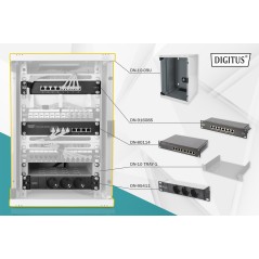 ARMADIO RACK 9 UNITA' 10 CON 1 RIPIANO, MULTIPRESA, SWITCH DI RETE 8 PORTE GIGABIT, PANNELLO PATCH 8 PORTE, 10" CAVI RETE GRIGIO