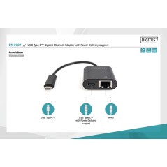 ADATTATORE USB-TIPO-C / RETE GIGABIT + PORTA PD PER ALIMENTAZIONE