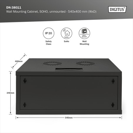 ARMADIO DA MURO 4U DIGITUS SOHO SMONTATO - 540 X 400 MM (L X P) COLORE NERO