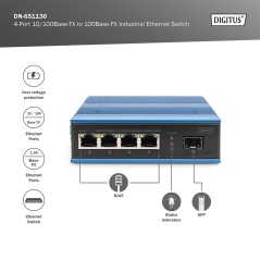 DIGITUS SWITCH DI RETE FAST ETHERNET A 4 PORTE, INDUSTRIALE, NON GESTITO, 1 UPLINK SFP
