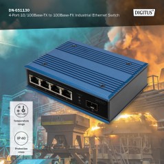 DIGITUS SWITCH DI RETE FAST ETHERNET A 4 PORTE, INDUSTRIALE, NON GESTITO, 1 UPLINK SFP