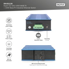 DIGITUS SWITCH DI RETE GIGABIT ETHERNET A 8 PORTE, INDUSTRIALE, NON GESTITO, 1 COLLEGAMENTO SFP