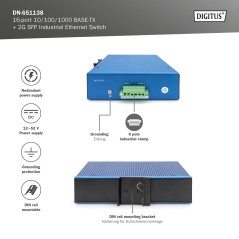 DIGITUS SWITCH DI RETE GIGABIT ETHERNET A 16 PORTE, INDUSTRIALE, NON GESTITO, 2 UPLINK SFP