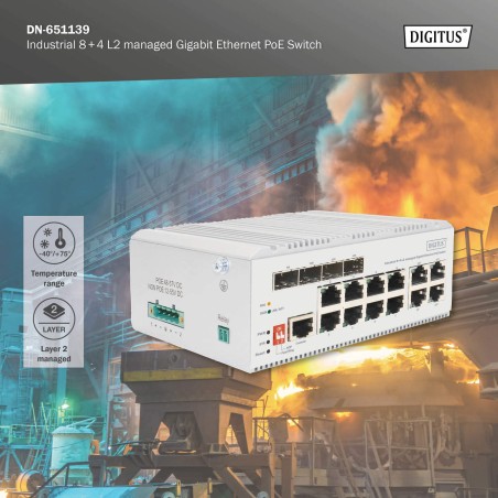 SWITCH POE DI RETE GIGABIT ETHERNET A 8 PORTE, INDUSTRIALE, GESTITO L2, 4 UPLINK SFP