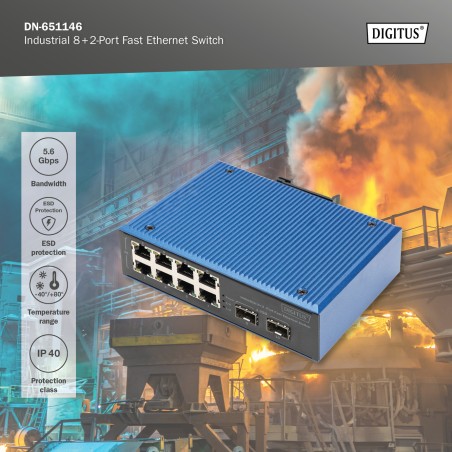 SWITCH FAST ETHERNET INDUSTRIALE A 8+2 PORTE