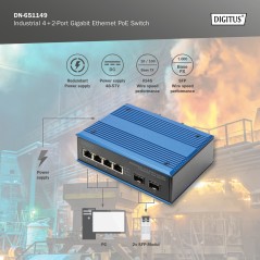 SWITCH GIGABIT ETHERNET POE A 4+2 PORTE INDUSTRIALE