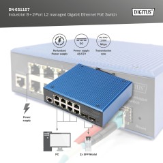 DIGITUS SWITCH INDUSTRIALE GIGABIT ETHERNET POE GESTITO A 8+2 PORTE L2