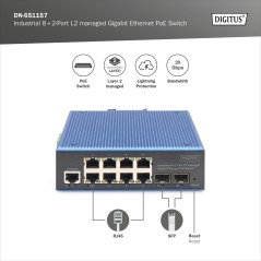 DIGITUS SWITCH INDUSTRIALE GIGABIT ETHERNET POE GESTITO A 8+2 PORTE L2