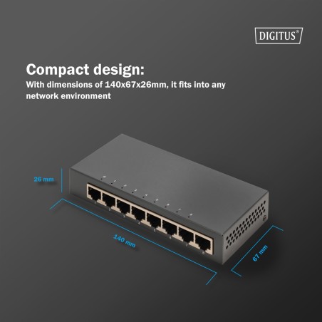 SWITCH GIGABIT A 8 PORTE, DESKTOP, NON GESTITO, ALLOGGIAMENTO IN METALLO