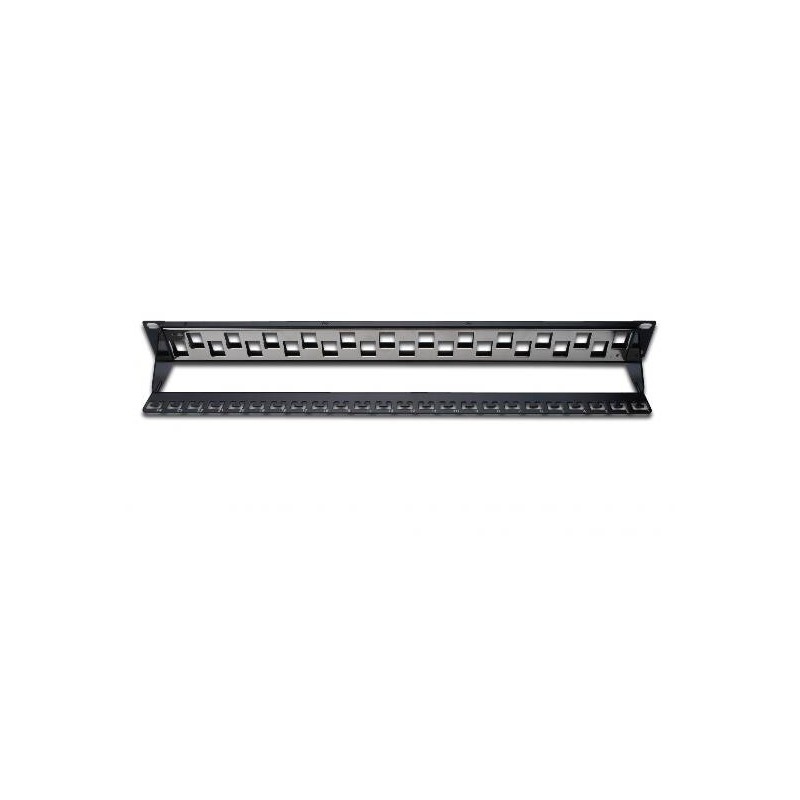 PANNELLO PATCH 19" MODULARE 24 PORTE SCHERMATE 1 UNITA' COLORE NERO A PORTE SFASATE (SENZA MODULI)