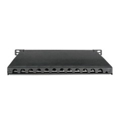 PANNELLO PATCH SOTTILE CAT.6A, SCHERMATO, 12 PORTE, 0,5 U, 10", NERO