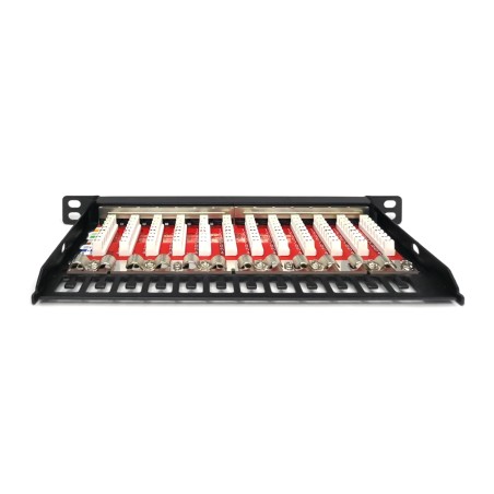 PANNELLO PATCH SOTTILE CAT.6A, SCHERMATO, 12 PORTE, 0,5 U, 10", NERO