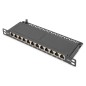 PANNELLO PATCH SOTTILE CAT.6A, SCHERMATO, 12 PORTE, 0,5 U, 10", NERO