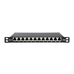 PANNELLO PATCH SOTTILE CAT.6A, SCHERMATO, 12 PORTE, 0,5 U, 10", NERO