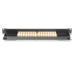 PANNELLO PATCH 19" SCHERMATO 16 PORTE 8 POLI RJ45 PER RETI CATEGORIA 6 - 1 UNITA' NERO