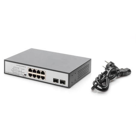 DIGITUS SWITCH GIGABIT 8 PORTE CON 6 X PORTE POE, 2 X RJ45, 2 X SFP UPLINK, 802.3 AF/AT/BT