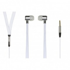 *AURICOLARI CON MICROFONO, PLUG 3,5 MM, CAVO MT 1,2 PIATTO CAVO IN TELA COLORE BIANCO, CUFFIE ARGENTO