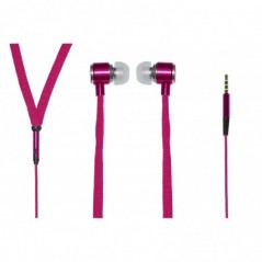 AURICOLARI CON MICROFONO, PLUG 3,5 MM, CAVO MT 1,2 PIATTO IN TELA, COLORE ROSA