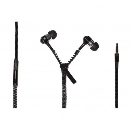 *AURICOLARI CON MICROFONO, PLUG 3,5 MM, CAVO MT 1,2 APERTURA A ZIP COLORE NERO