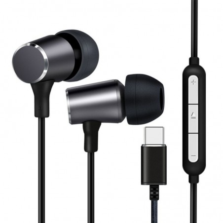 AURICOLARI CON MICROFONO CON CONTROLLO VOLUME CONNETTORE USB-C COLORE NERO