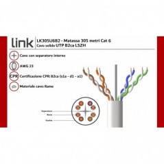 CAVO SOLIDO UTP PER RETI CATEGORIA 6 LSZH AWG24 IN RAME MATASSA MT 305 CLASSE CPR B2CA