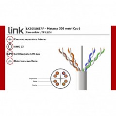 CAVO SOLIDO UTP PER RETI CATEGORIA 6 LSZH AWG23 IN RAME MATASSA MT 305 CLASSE CPR ECA GUAINA BIANCA