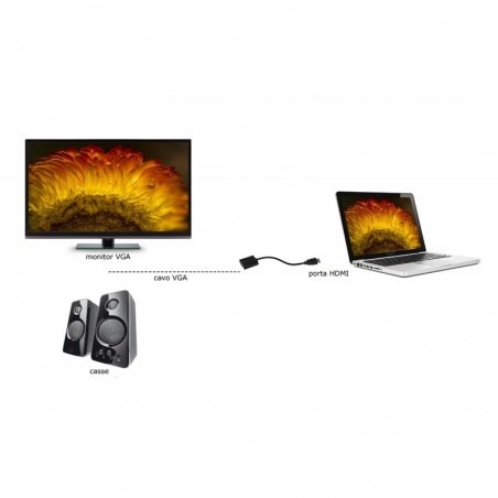 ADATTATORE HDMI® TIPO A MASCHIO A VGA FEMMINA CON PRESA AUDIO STEREO 3,5 MM