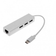 ADATTATORE USB-C MASCHIO CON PRESA RETE RJ45 10/100 + HUB 3 PORTE USB 2.0