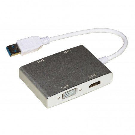 ADATTATORE VIDEO E RETE USB 3.0 MASCHIO A HDMI FEMMINA DVI 24+5 FEMMINA, VGA FEMMINA + RETE RJ45 10/100