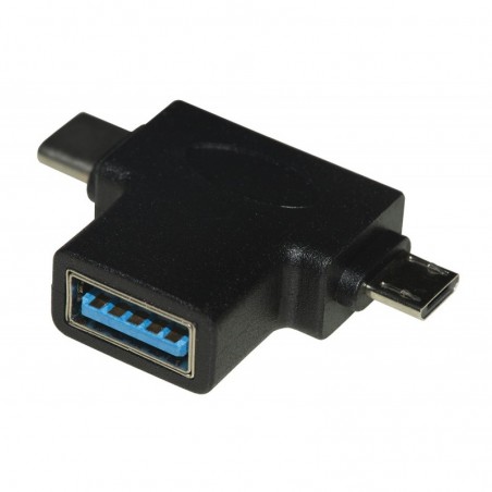 ADATTATORE 3 IN UNO - CONNETTORE USB A FEMMINA - MICRO USB MASCHIO - USB-C MASCHIO