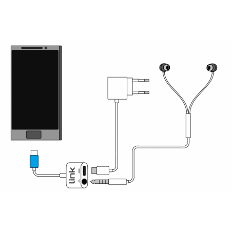 ADATTATORE SPLITTER USB-C MASCHIO PER RICARICA SMARTPHONE E AUDIO CON MICROFONO PER TELEFONATE E MUSICA CM 15