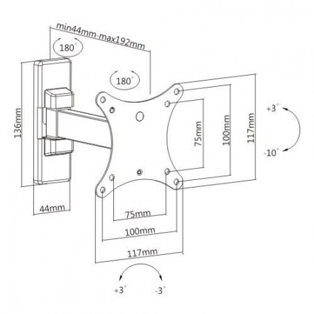 STAFFA A MURO 2 SNODI PER MONITOR 14-27" FINO A VESA 100X100 ORIENTAMENTO VERTICALE E ORIZZONTALE