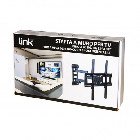 STAFFA A MURO PER TV FINO A 40 KG, DA 32 A 55" FINO A VESA 400X400 CON 3 SNODI ORIENTAMENTO ALTO/BASSO 5-10°ORIENTAMENT