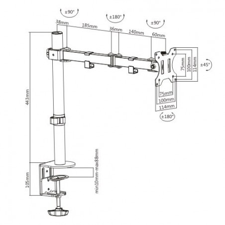 BRACCIO SUPPORTO DA TAVOLO CON MORSA A DUE SNODI PER VIDEO 13-32" FINO A 8 KG