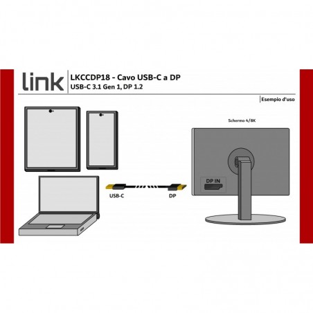 CAVO USC-C¨ MASCHIO - DISPLAYPORT  1.2 MASCHIO CON HDCP 2.2 4K60HZ MT 1,80