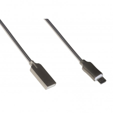 *CAVO MICRO USB MT 1 GUAINA ZINCO ALLUMINIO COLORE ARGENTO CONNETTORE SCHERMATO