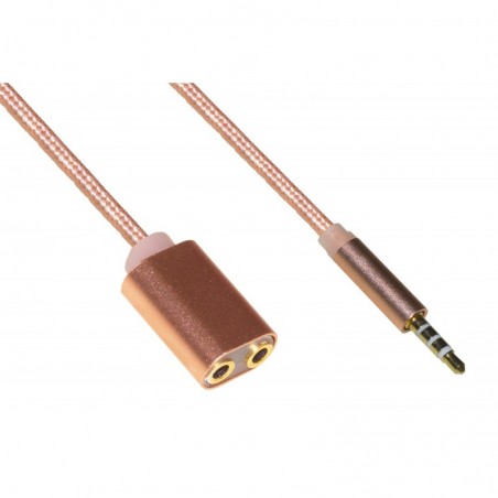 *SDOPPIATORE AUDIO JACK 3,5 MM MASCHIO A 2 FEMMINE 35 CM GUAINA INTRECCIATA COLORE ROSA