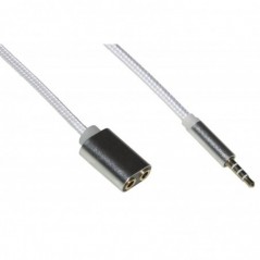 *SDOPPIATORE AUDIO JACK 3,5 MM MASCHIO A 2 FEMMINE 35 CM GUAINA INTRECCIATA COLORE ARGENTO