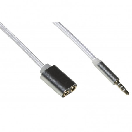 *SDOPPIATORE AUDIO JACK 3,5 MM MASCHIO A 2 FEMMINE 35 CM GUAINA INTRECCIATA COLORE ARGENTO