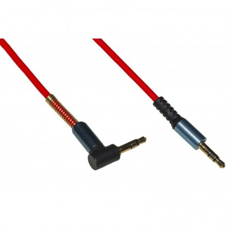 *CAVO AUDIO JACK 3,5 MM MASCHIO/MASCHIO A SPIRALE MT 1,80 COLORE ROSSO CON 1 CONNETTORE 90° E MOLLA DI PROTEZIONE