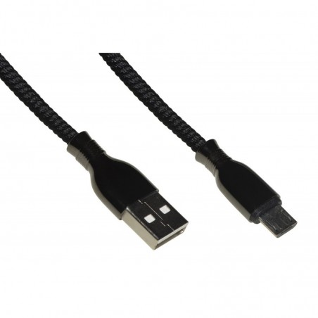 CAVO MICRO USB MT 1 GUAINA INTRECCIATA CONNETTORI ZINCO-ALLUMINIO COLORE NERO CON COPRICONNETTORE RINFORZATO PER L'ESTRA