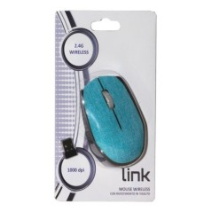 MOUSE WIRELESS IN TESSUTO COLORE AZZURRO CON RICEVITORE USB 1000 DPI