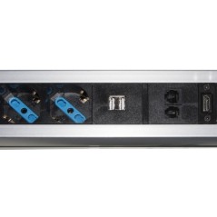 MULTIPRESA A SCOMPARSA CON 2 PORTE ALIMENTAZIONE ITA/SCHUKO, 2 PORTE USB + 1 RJ45 + 1 RJ11 + 1 HDMI FEMMINA