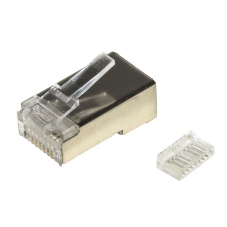 CONFEZIONE 100 CONNETTORI 8 POLI CAT 5E SCHERMATO RJ45 CON INSERTO PER CAVO FLESSIBILE