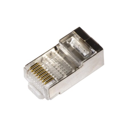 CONFEZIONE 100 CONNETTORI 8 POLI CAT 6 SCHERMATO RJ45 CONTATTI DORATI 50 MICRON PER CAVO FLESSIBILE DATI E POE