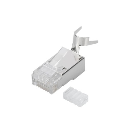 CONNETTORE PLUG 8 POLI SCHERMATO CAT.6A RJ45 CON INSERITORE PER CAVO RETE SOLIDO